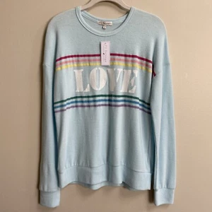 NWT PJ Salvage Aqua Love Crew Neck Sweatshirt Size Small - Picture 1 of 12