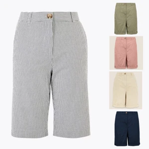 Ladies M&S High Waist Long Length Chino Shorts Sizes 6 - 24 - Picture 1 of 7