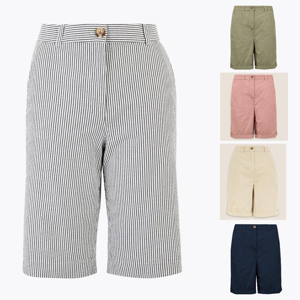 Ladies M&S High Waist Long Length Chino Shorts Sizes 6 - 24 - Image 1 of 1