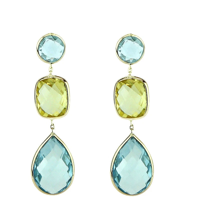 14K Yellow Gold Earrings With Blue And Lemon Topaz Gemstones - Image 1 of 1