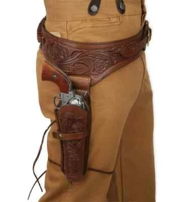 Western Gun Holster Belt Leather Revolver Pistol Tooled .22 .35/357 .44/45 Cal - Image 1 of 4