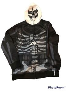 FORTNITE Boys XL Skeleton Hoodie Jacket Full Zip Skull Trooper Face Mask Cosplay