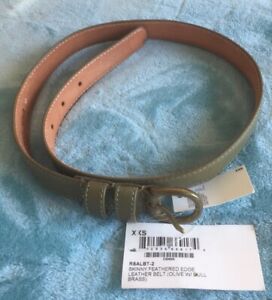 NWT American Apparel Olive Green Leather Brass Buckle Belt Sz XX/S 27"inches