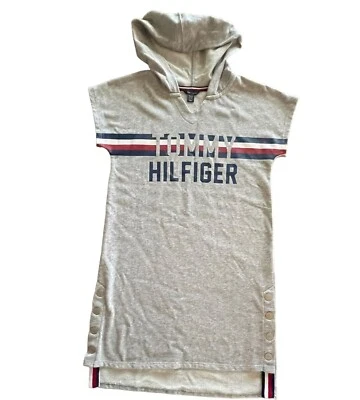 Tommy Hilfiger Niñas Bandera Rayas Logo Gráfico Sudadera Sudadera Vestido con Capucha Talla 8/10 M Foto 1 de 4