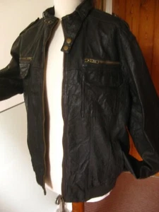 NEXT LEATHER BIKER JACKET COAT mens racer Med 38 40 military bomber brown real - Picture 1 of 5