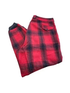 Vintage Wool Red Plaid pants outdoors hunting Elastic Ankle Waist 46 Inseam 30 - Picture 1 of 8