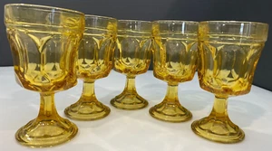 Vintage Anchor Hocking Fairfield Amber On The Rocks Water Wine Footed Goblets 4 - Picture 1 of 6