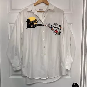 Vintage Talbots Mujer L Halloween Bordado Blanco Manga Larga Abotonable - Imagen 1 de 9