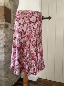 Banana Republic 100% Silk Skirt Pink Floral Size 14 Uk Wedding Cruise Races - Picture 1 of 3