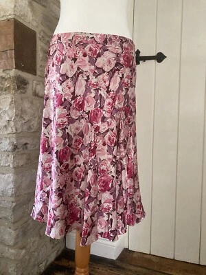 Banana Republic 100% Silk Skirt Pink Floral Size 14 Uk Wedding Cruise Races - Image 1 of 3