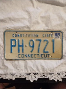 Vintage CONNECTICUT License Plate White & Blue "PH-9721” 1979 Constitution State - Picture 1 of 4