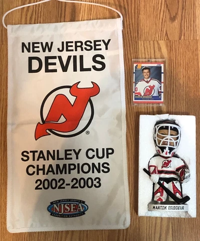 NJ Devils Martin Brodeur SGA Bobblehead, rookie card and Stanley Cup mini banner Cover