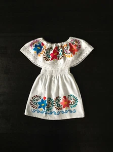 Girls Mexican White Embroidered Floral Dress Great Quality 6 mos-5 yrs - Picture 1 of 2