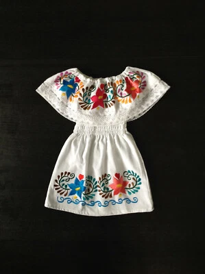 Girls Mexican White Embroidered Floral Dress Great Quality 6 mos-5 yrs - Image 1 of 2