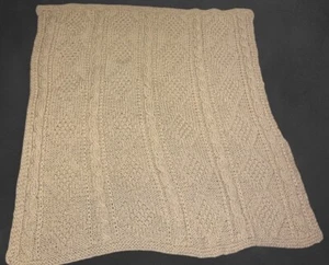 Handmade Cable Knit Throw Blanket Handknit 48x54 Tan/Beige Neutral Home Modern - Picture 1 of 4