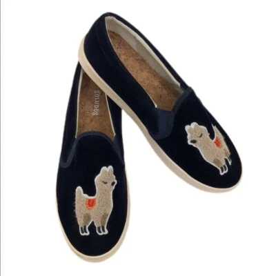 Women's Blue Soludos Navy Velvet Llama Embellished Slip On sz 8.5 - Image 1 of 4