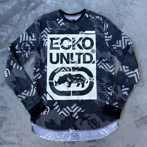 Ecko Unltd. Shirt Mens Medium Gray Camo Big Graphic Logo Long Sleeve - Picture 1 of 13