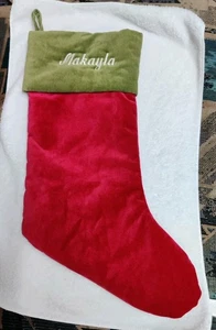 Pottery Barn rot Samt Gefühl grün Weihnachten Strumpf Mono Makayla 19"X11" - Bild 1 von 6
