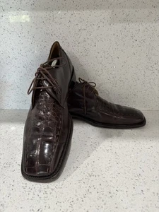 Mezland Oxford Men 12M Shoe Brown Leather Genuine Alligator Dress Derby Exotic - Picture 1 of 19