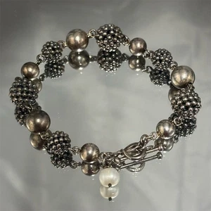 Michael Dawkins Bracelet Sterling Silver Starry Night Beaded Toggle Clasp 7 Inch - Picture 1 of 11