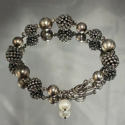 Michael Dawkins Bracelet Sterling Silver Starry Night Beaded Toggle Clasp 7 Inch - Image 1 of 4