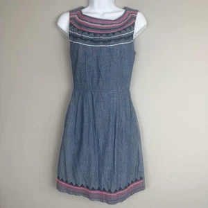 J.Crew Womens Embroidered Blue Chambray Danim Dress Size 00 Cottagecore Casual - Picture 1 of 17