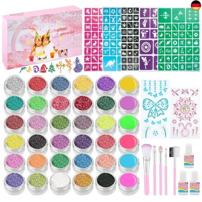 MARKE PUWOWYE PUWOWYE 646 Glitzer Tattoo Set Kinder, 36 Farben Temporäres Glitzerpulver, 207