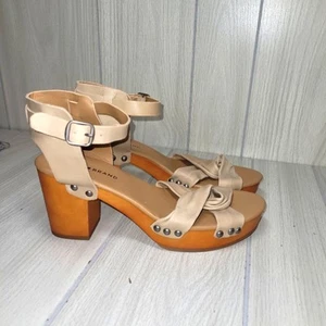 Lucky Brand Whitneigh Leather Strap Wood Heel Sandals Size 9 New W/Flaw Platform - Picture 1 of 10