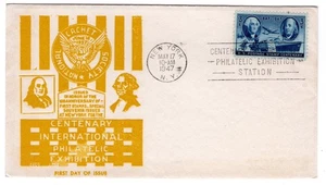 #947 U.S. Postage Stamp Centenary 1947 FDC - Czubay R/P Yellow - Picture 1 of 2