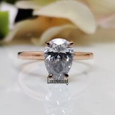 10k Solid Yellow Gold 2 Ct Colorless Pear Cut Moissanite Solitaire Wedding Ring 
