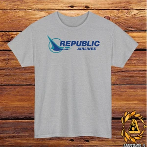 Republic Airlines Logo T-Shirt Black/Grey/White/Navy/Red/Light Blue S-5XL - Picture 1 of 16