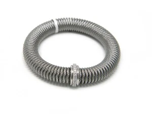 ALOR Kai 18k White Gold, Silver Stainless Steel, Diamond Coil Bracelet NWT - Picture 1 of 4