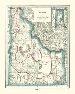Historic State Map - Idaho - Rathbun 1893 - 23 x 28.59 - Vintage Wall Art - Imagen 1 de 20