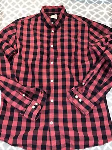 Jack & Jones Mens Shirt Plaid Red Large Button Up - Picture 1 of 2