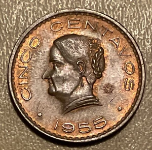 MEXICO 1955 5 CENTAVOS HIGH GRADE UNCIRCULATED TYPE I VERY NICE CONDITION LM - Picture 1 of 5