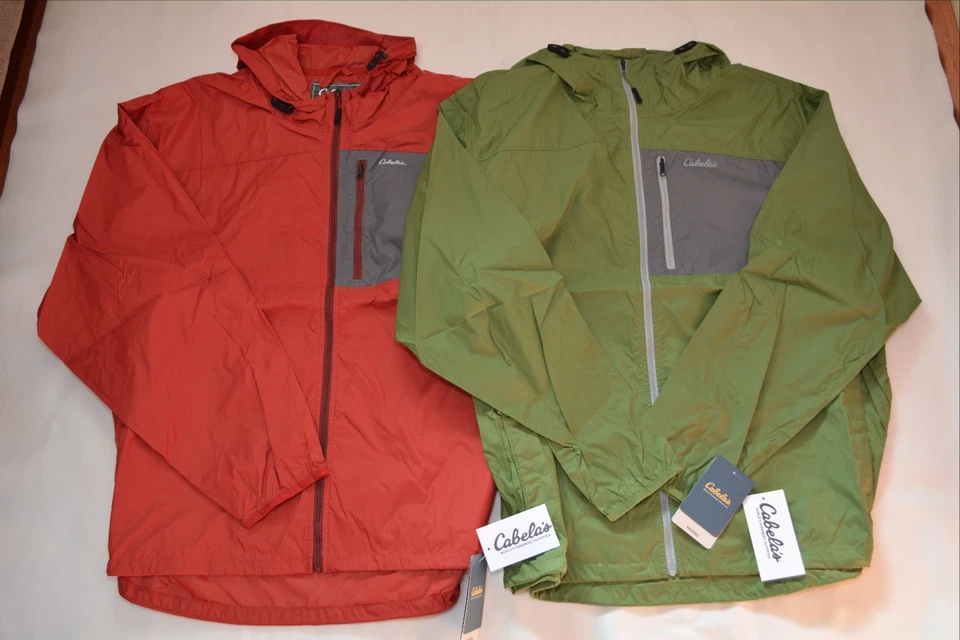 CABELA'S LIGHTWEIGHT WINDBREAKER SPRING JACKET HOODED RED GREEN MEN'S - Image 1 of 1