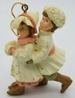 Christmas Ornament Two Kids in White Ice Skating Painted Polymer Free Shipping!