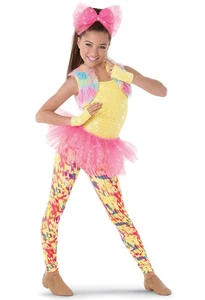 NWOT Weissman Costume #8728, Jazz Dance Duet Rainbow vest, Unitard, Girls IC 7 8 - Picture 1 of 4