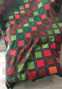 Vintage Crochet Afghan Granny Square Blanket Handmade 1970 Retro 70”x 100” - Picture 1 of 6