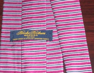 BROOKS BROTHERS Makers Men's Silk Tie Red Made in U.S.A. White Blue Stripes - Picture 1 of 3