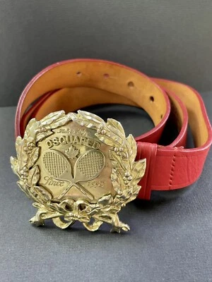 Cinturón Dsquared Rojo Charol Gran Tamaño Dorado Canadá Tenis Logo Hebilla Talla L Foto 1 de 4