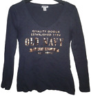 Old Navy Gray Gold Lettering Graphic Long Sleeve Shirt Women Size Small Petite