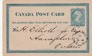 Canada HAMILTON ON Split Ring Queen Victoria 1c Blue Post Card Stationery 1878 - Picture 1 of 1
