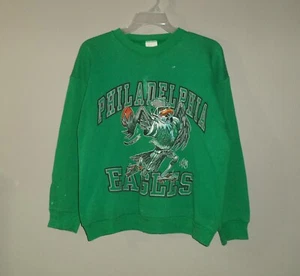 Vintage 1988 Philadelphia Eagles Kelly Green Jack Davis Distressed Sweatshirt XL - Picture 1 of 15