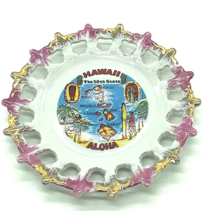Vintage Hawaii Aloha State Plate 50th State Porcelain 7.5 Inch Souvenir - Picture 1 of 6