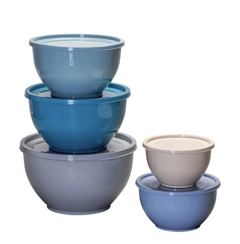 Juego de cuencos mezcladores surtidos de plástico antideslizante Mainstays con tapas (10 piezas) Foto 1 de 4