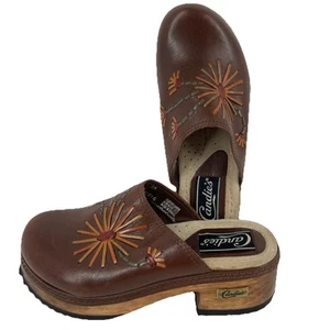 Candies Clogs Wooden Leather Whipstitch Floral 3M 8 Vintage Y2K 90s Boho Slides - Picture 1 of 22