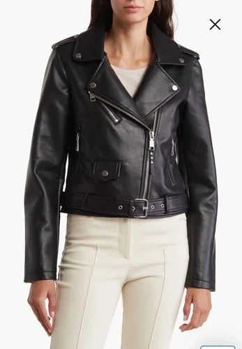 Chaqueta corta de moto de cuero sintético Rebecca Minkoff nueva con etiquetas en negra talla mediana Foto 1 de 4