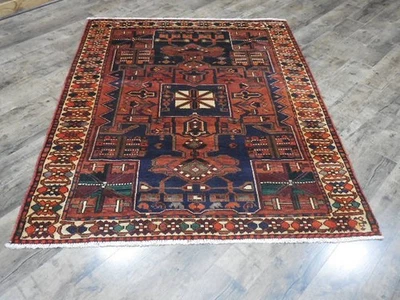 Винтажный турецкий ковер ручной работы анатолийский геометрический племенной турецкий ковер 5x6,7 фута - Изображение 1 из 4