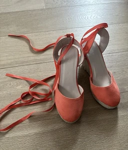 Miss Selfridge Coral Wedge Espadrille Size 6 - Picture 1 of 4